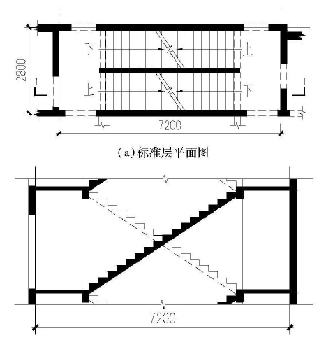 剪刀梯平(剖)面图因为剪刀楼梯可以在平面设计中利用较为狭窄的空间
